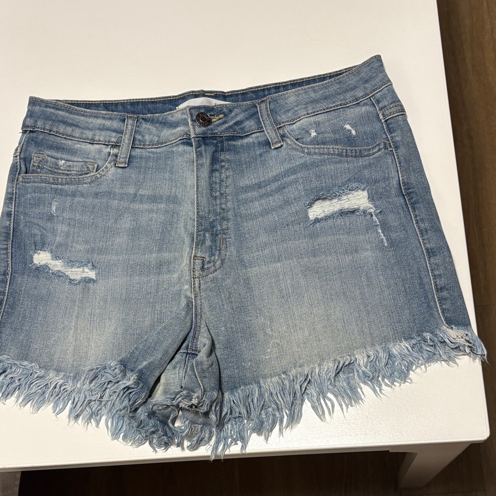 Frayed Hem Blue Jean Shorts